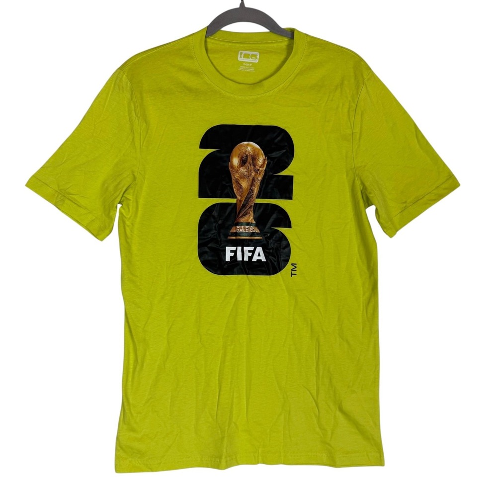 FIFA World Cup 26 Shirt Mens Small Yellow Soccer Trophy Graphic Tee Top